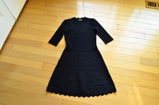 EMPORIO ARMANI Scalloped Knit STRETCH MIDI DRESS Black Size 40 US S