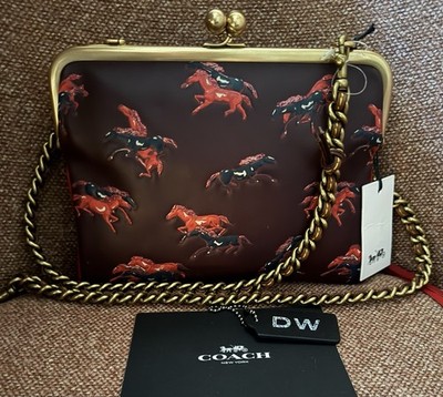 NWT COACH 1941 RUNWAY HORSE CB RED/MULTI DOUBLE FRAME KISSLOCK
