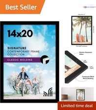 14x20 Picture Frame Black Wall Mount Plexiglass Engineered Wood Modern