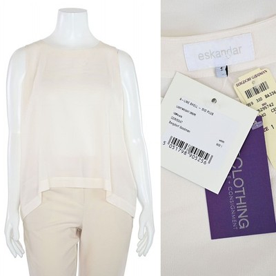 Eskandar $595 A-Line Mid Plus Silk Crepe Shell in White sz 1