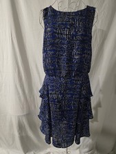 Banana Republic Women’s Blue/Black/White Abstract Sheath Scoop Neck Zip 14