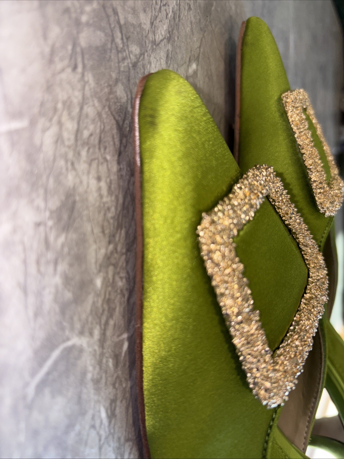 Sam Edelman Brit Glow Lime Green Satin Kitten Heel Mule Size 6.5