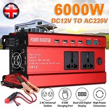 6000W Caravan Van Converter Power Inverter DC 12V To AC 240V LCD 4 USB Socket UK