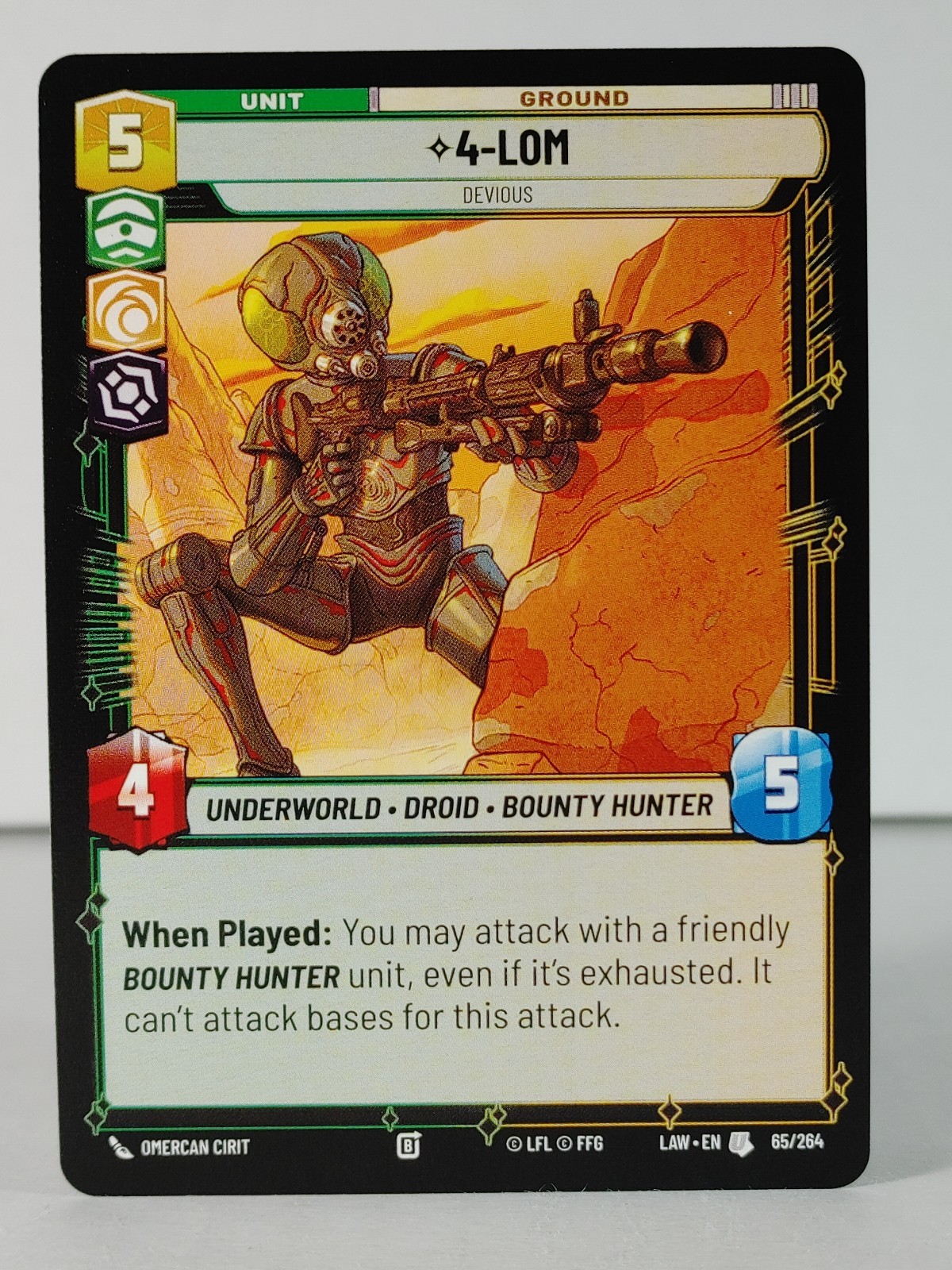 4-LOM - Devious #65 Star Wars Unlimited: Lawless Time trading card — raw and PSA graded price guide