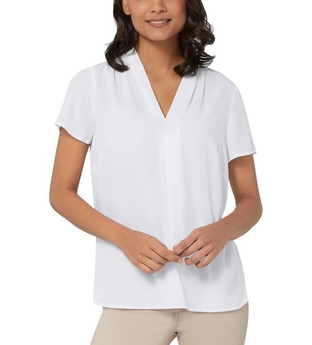 Damen Tunika Bluse Oberteil V-Ausschnitt Kurzarm Weiss Gr. 50 NEU