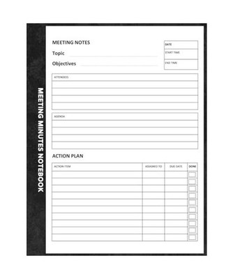 Meeting Minutes Notebook: Note Taking Book for Work with Action Items, Attendees