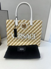 Authentic Versace La Medusa Gold Chain Stripes Large Tote