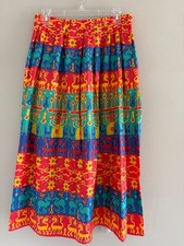 Vintage 1970's Claude 100 Cotton Boho Made in Brazil Midi Skirt, Multi 14
