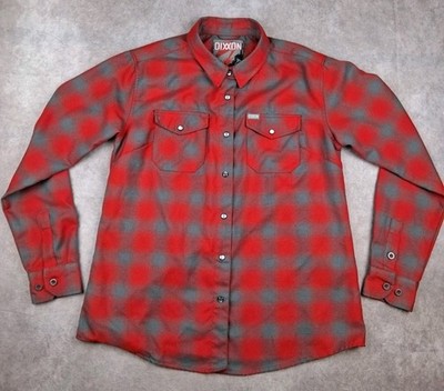 Dixxon Pulaski Shirt Men Large Red Gray Plaid Pearl Snap Double Pocket Button Up