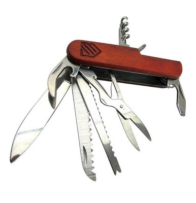 Outdoor Multi functional Tool Knife solid wood handle 15 in 1 tool