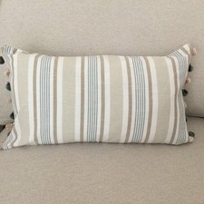 Coastal Stripe Cushion/Pom Pom Trim/Approx 20"x12"/Zip Closure/Reversible 2 in 1