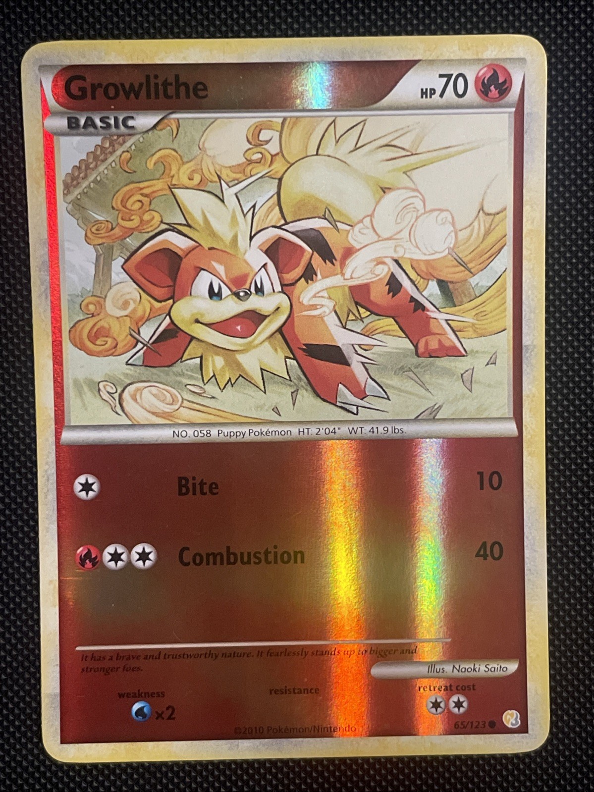 Pokemon Growlithe Reverse Holo Card 65/123 HeartGold SoulSilver LP