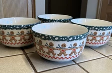 TIENSHAN FOLKCRAFT GINGERBREAD STONEWARE DEEP CEREAL SOUP BOWLS SET/4 USED ONCE