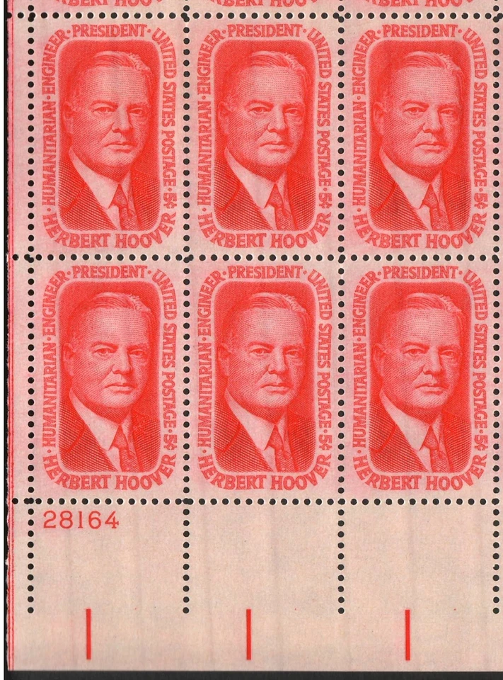 USA #1269 - 1965 Full Sheet of 50 Stamps, Pl 28164 "Herbert Hoover" 5¢ XF MNH - Image 2 of 4