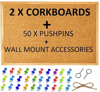 2er Pack große Kork Pin Notiztafel Pinnwand Visionstafeln für Zuhause Schlafzimmer