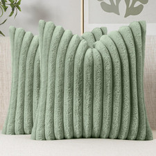 Faux Fur Decorative Throw Pillow Covers 18X18 Set of 2 Sage Green  Modern Sprin