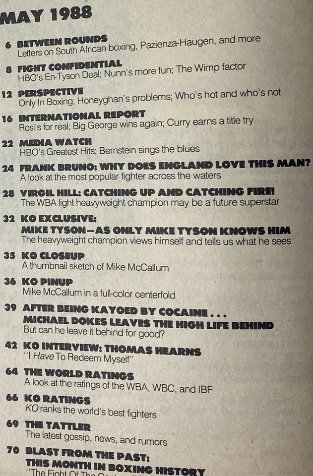 KO Boxing Magazine May 1988 Mike Tyson Cover w Pinup No Label VG - Image 2 of 3