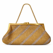 Whiting Davis Gold Metal Mesh Evening Clutch Bag w/Chain Strap