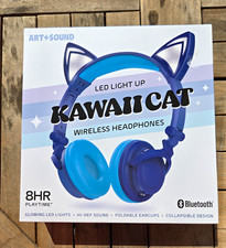 ART SOUND Kawaii Cat Foldable LED Bluetooth Headband Headphones Blue/Purple