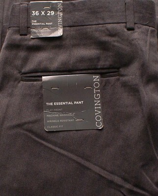 COVINGTON The Essential Pant Gray Dress Pants Classic Fit Flat Front, Mens 36X29
