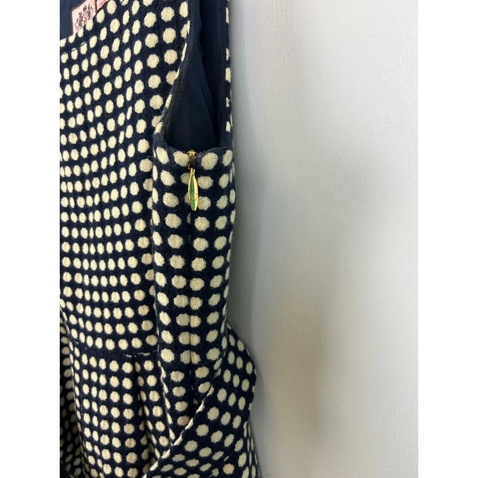 Vestido Juicy Couture Y2K Lunares con Cinturón Talla 2 Azul Marino Mezcla de Lana Leigh Preppy Foto 3 de 4