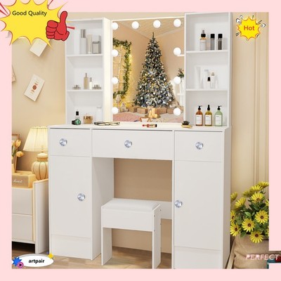 LED Makeup Vanity Table with 10 Bulbs Mirror, White Makeup Dressing Table Set UK