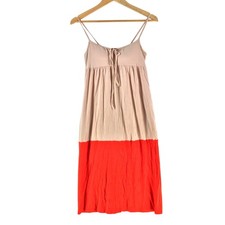 Uniqlo Tomas Maier Dress Womens S Beige Orange Scoop Neck Strappy Midi 131060