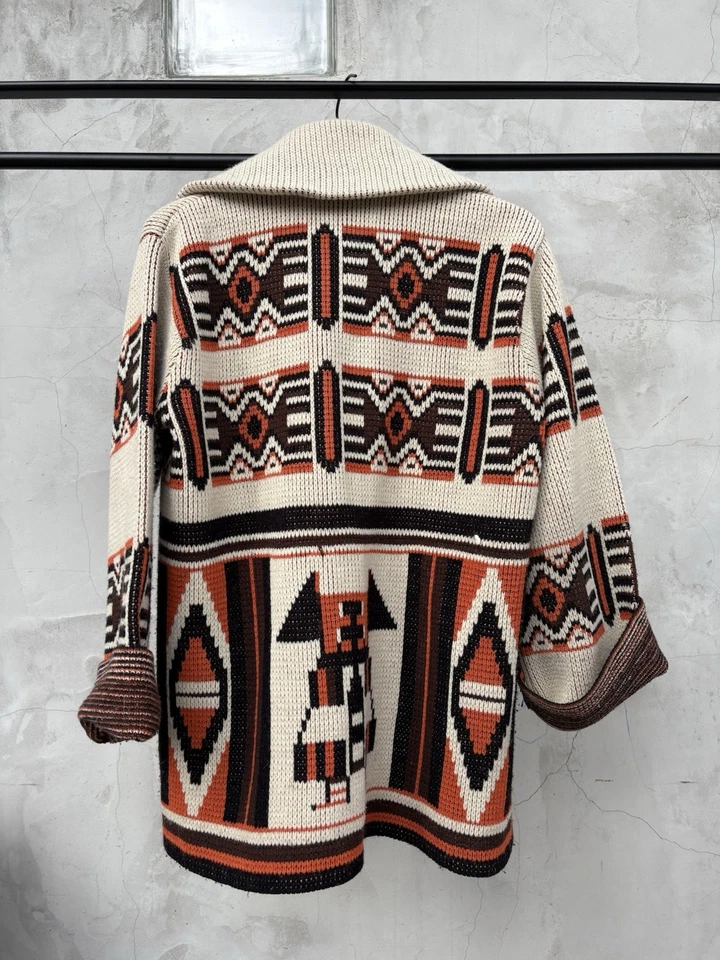 Vtg 60/70’s JC Penny Cardigan Sweater Aztec Sz M/L Brown Black Rust Bell Sleeve - Image 4 of 4