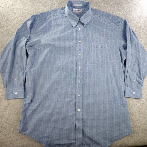 Paul Frederick Dress Shirt Mens 18 34 Blue Check Button Down Cotton Pocket 