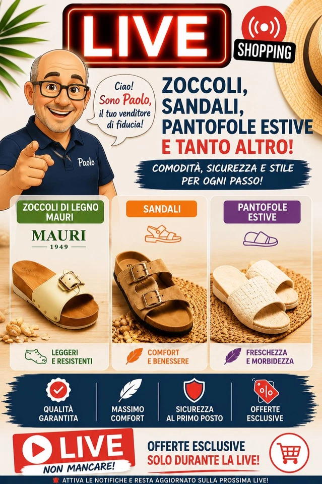 Live Offerte: Zoccoli, Sandali, Pantofole e Scarpe Antinfortunistiche