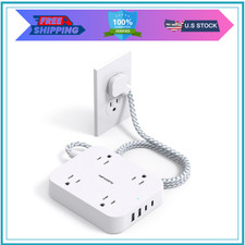 HANYCONY Flat Plug Extension Cord, 5ft, 4 USB Ports, 4 Outlets, Wall Mount