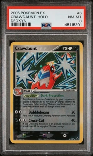 2005 POKEMON EX DEOXYS #6 CRAWDAUNT-HOLO PSA 8
