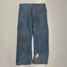 Vintage 40s Blue HBT Wide Leg Workwear Buttonfly Chino 36x29 1940s True Vintage