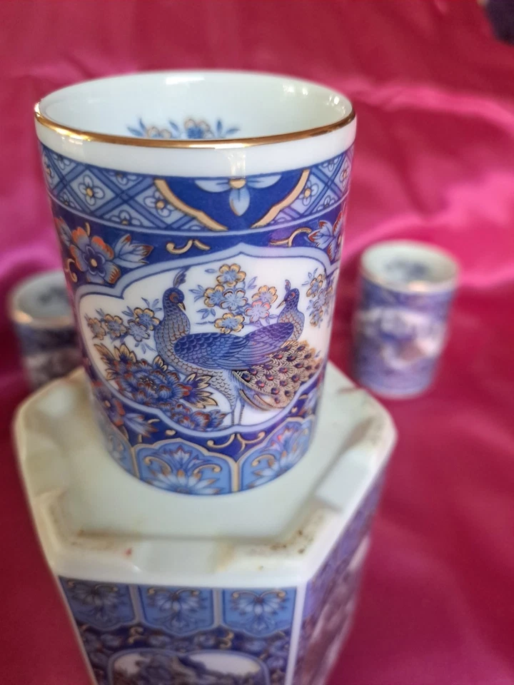 Tetera de porcelana Imperial Peacock de colección, 4 tazas, juego de carrito de té, dorado, Japón Foto 4 de 4