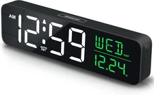 Peakeep Large Display Digital Alarm Clock for Bedrooms, Date White and Green 