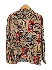 WACKO MARIA Long Sleeve Shirt L Rayon BEG Allover Pattern