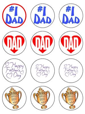 12 x Vatertag Mix 2'' Essbar VORGESCHNITTEN Premium Reispapier Cup Cake Topper