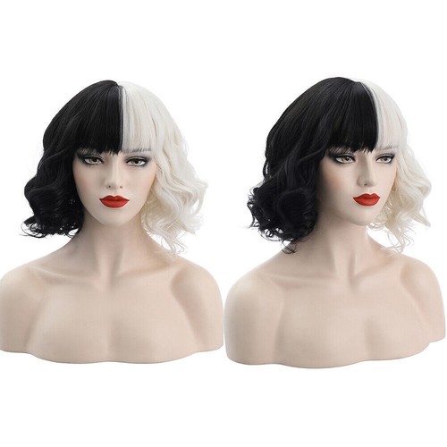 Cruella de Vil Emma Black White Curly Hair Wig Carnival Cosplay Fancy Dress Up - Photo 9/9