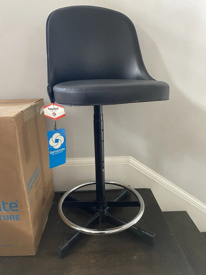 NOS Samsonite MCM Black Vinyl Chrome Adjustable Bar Counter Stool Barstool - Image 4 of 4