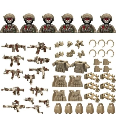 Custom Military Soldier Minigures x6 Accessories w/ Real LEGO