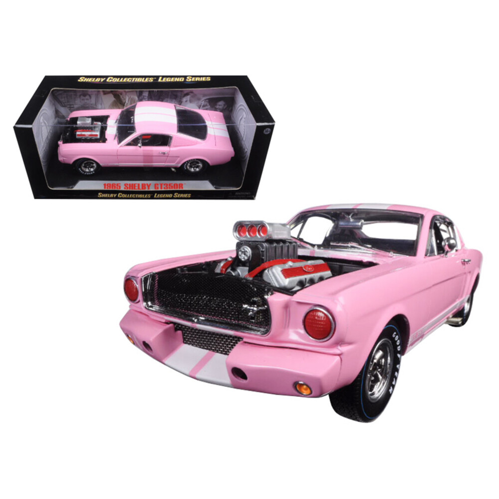 New 1965 Ford Shelby Mustang GT 350R Pink with White Stripes with Racing Engine New 1965 Ford Shelby Mustang GT 350R Pink with White Stripes with Racing Engine