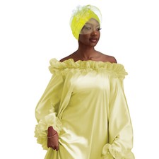 African Elegant Head Wrap Hats Side Mesh Feather Headpiece Floral Hijab Turban