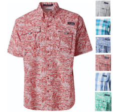 NEW COLUMBIA Mens PFG Super Bahama Short Sleeve Vented Fishing Shirt UPF 30
