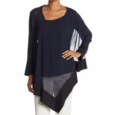 NWT New $175 Donna Karan New York Long Sleeve Draped Silk Top Blouse Size L