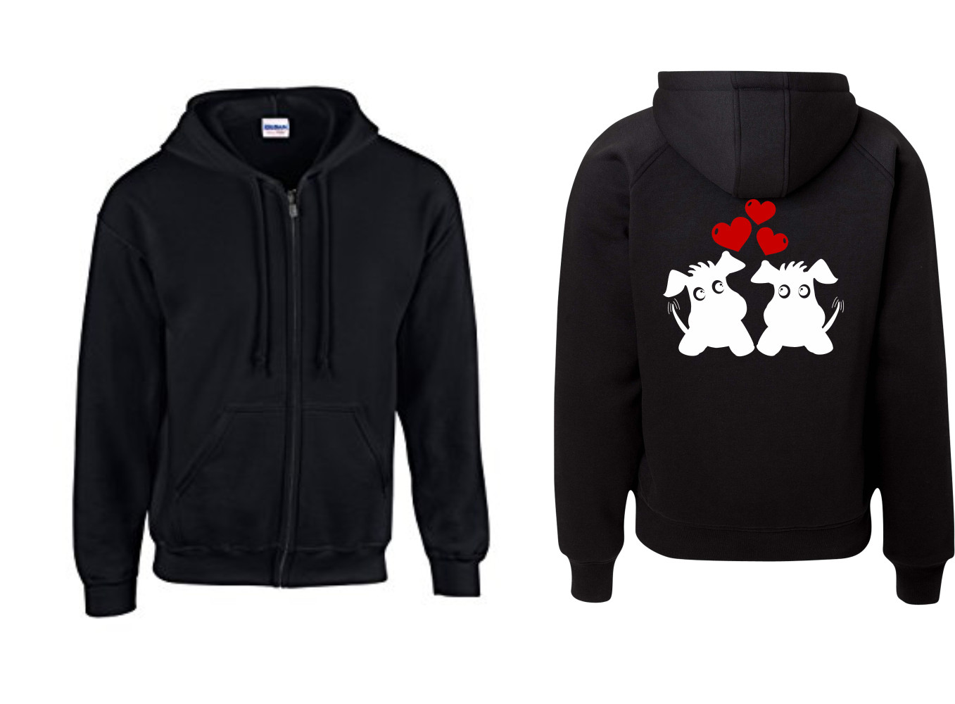 Kapuzenjacke - Zwei süße Hunde mit Herzen ( Sprüche / Lustig / Fun / Spaß )