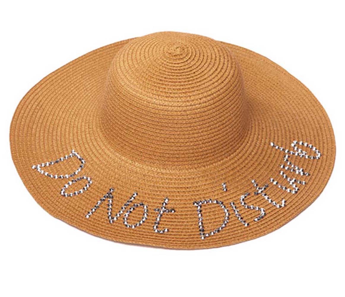 Womens Do Not Disturb Sequined Wide Brim Sun Hat - Natural 