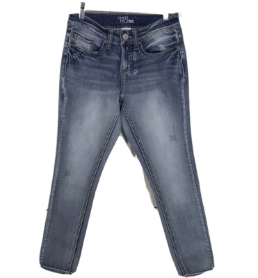 Time & Tru Jeans Womens Size 6P Distressed Skinny Mid Rise Med Stone Wash Petite