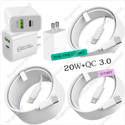 20W QC 3.0 Fast Charger USB C Type C Cable For iPhone 15 16Pro Plus iPad Android