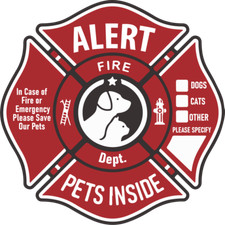 Alert Fire, Dept Pets Inside  | Laminated Vinyl Decal Sticker Label