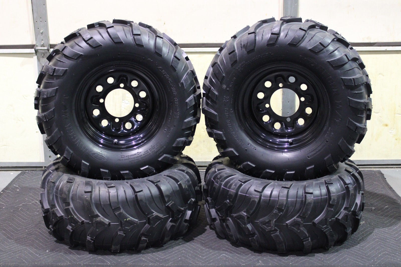 MULE 3010 25" 25x1112 ANCLA M/T ATV TIRE & QB BLACK ATV WHEEL WIDE KIT